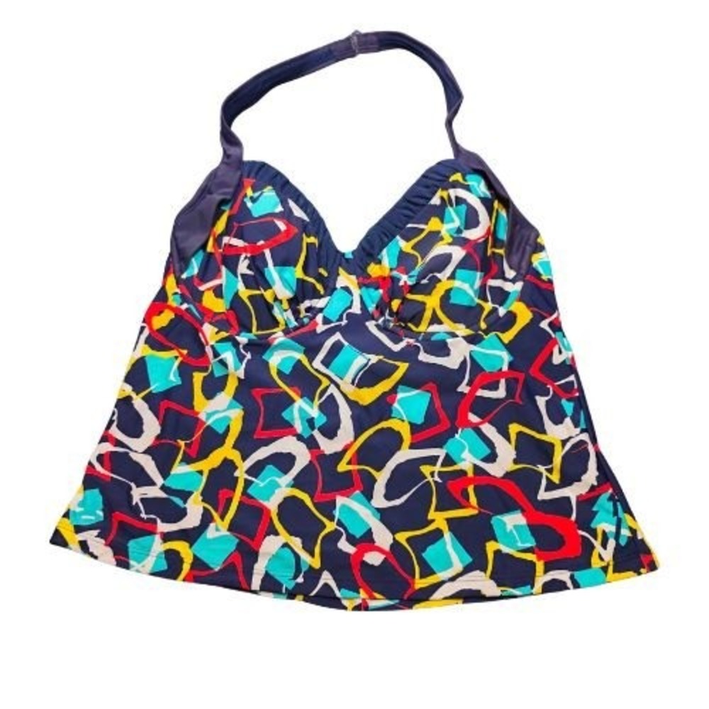 Catalina Womens Large 36/38 C/D Navy Blue Red Underwire Halter Tankini Swim Top